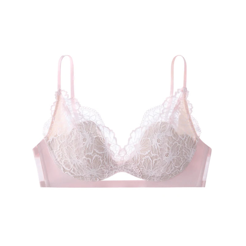 SUJIIN Women's Wireless Push Up Lace Bra - Black