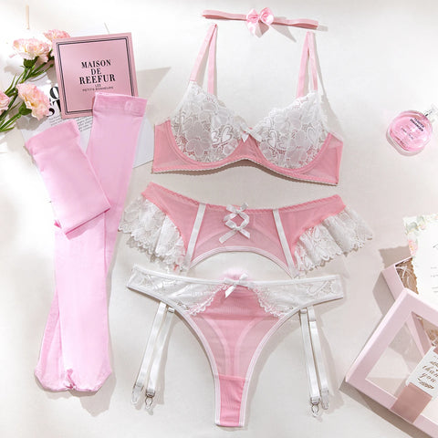 5-Piece Lace Lingerie Set with Choker Bra, Brief Underwear, and Garter Kit