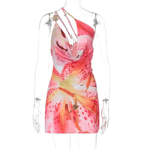 TARUXY Sexy mini-jurk met één schouder en print voor strandvakanties