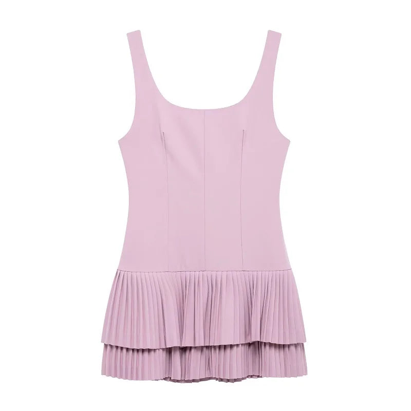 MUJER 2025 Pleated Mini Dress - Backless Jumpsuit