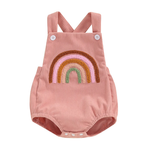 Tregren Newborn Infant Toddler Romper with Strawberry Rainbow Embroidery