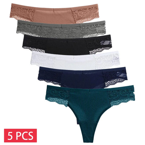 5 PCS/Set Women Cotton Thongs Panties - Sexy Low Waist G-String Ladies Brazilian Lingerie