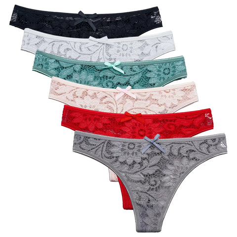 5 PCS/Set Sexy Lace Thong Women Low Waist Panties Transparent Underwear