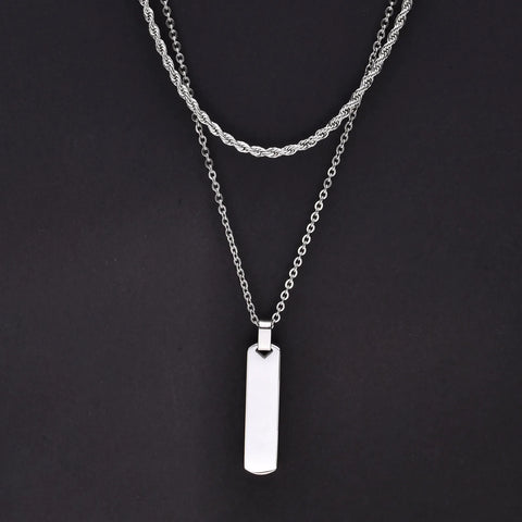 2pcs Vertical Layer Necklaces for Men and Boys | Waterproof Stainless Steel Cuban Chain Collar
