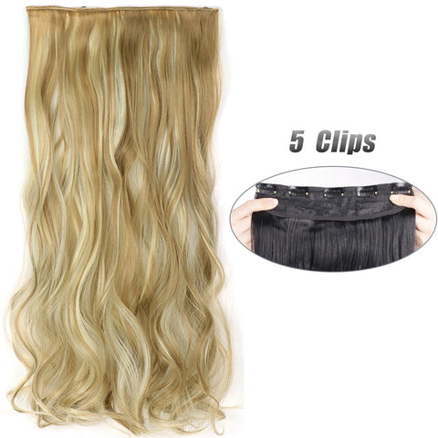 Long Wavy 5 Clip In Hair Extensions - Black Blonde Mix