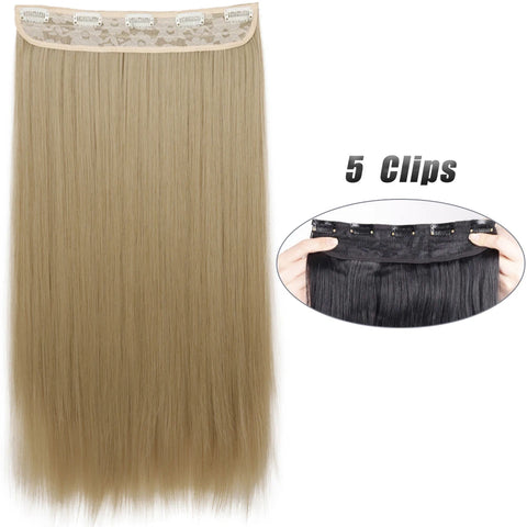 Long Wavy 5 Clip In Hair Extensions - Black Blonde Mix