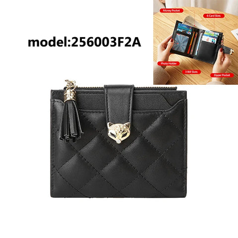 FOXER Dames Split Leather Portemonnee - Modieuze Geruite Rits Portemonnee