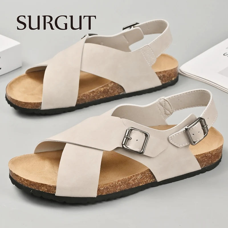 SURGUT Handgefertigte Herrensandalen aus Rindsleder – Sommer-Strandschuhe 