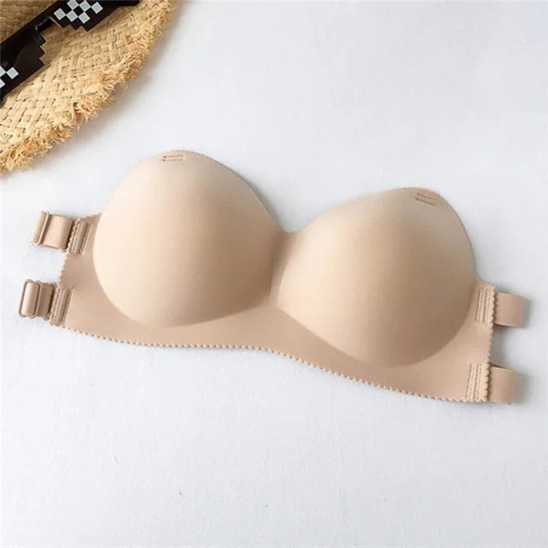 Backless Invisible Bra Push Up for Women – Seamless Strapless Lingerie in Black