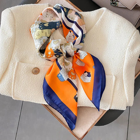 Luxury Horse Print Silk Neck Scarf for Women