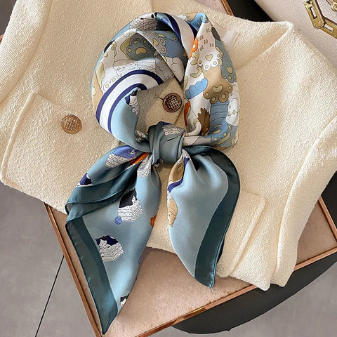 Luxury Horse Print Silk Neck Scarf for Women