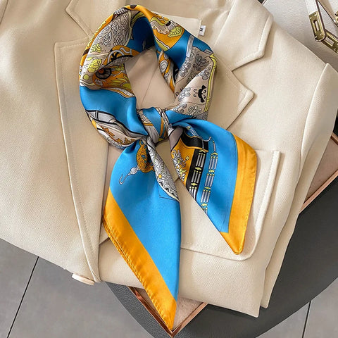 Luxury Horse Print Silk Neck Scarf for Women