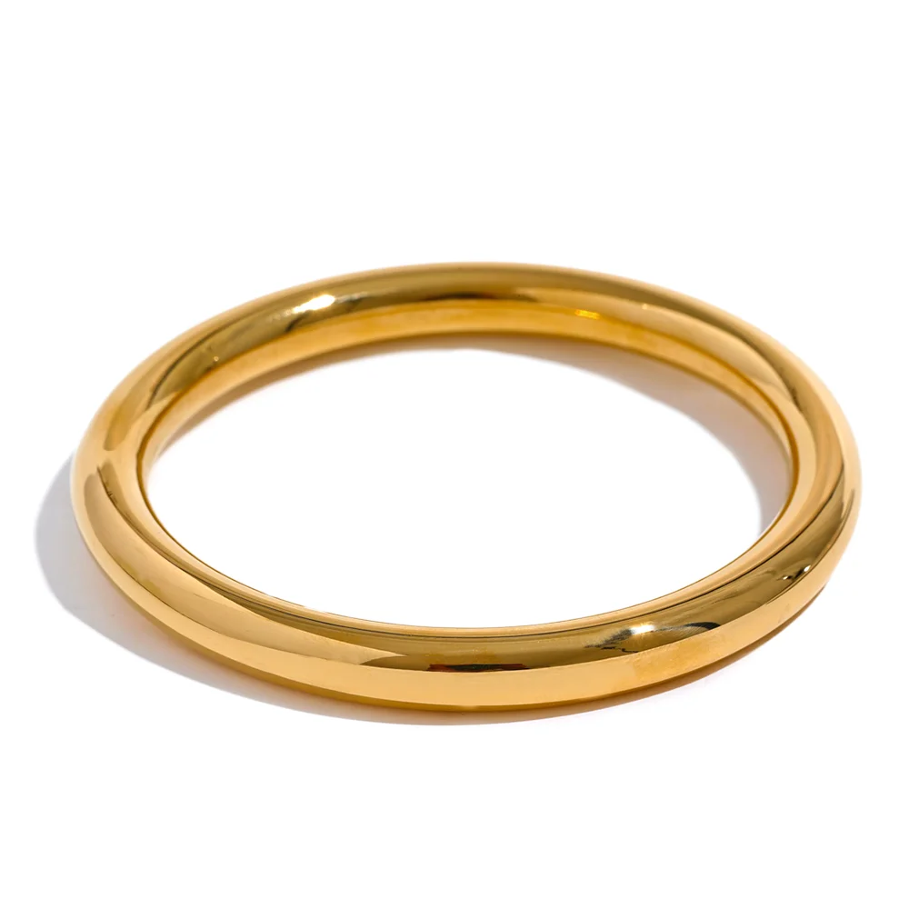 Yhpup 65mm Polished Textured Waterproof Stainless Steel Big Bracelet Bangle - Glossy Minimalist Jewelry