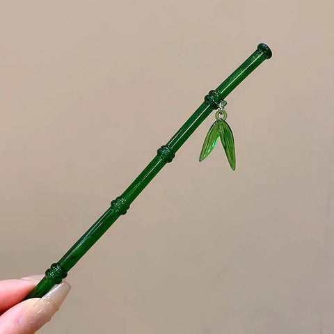 Vintage Imitation Jade Bamboo Leaf Hair Stick - Elegant Chinese Style Hairpin for Women