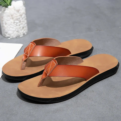 2023 New Italian Leather Flip-flops for Men - Cool Summer Beach Shoes