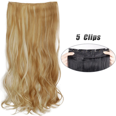 Long Wavy 5 Clip In Hair Extensions - Black Blonde Mix