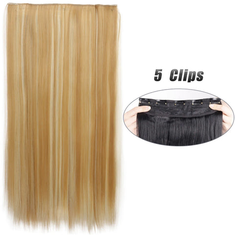 Long Wavy 5 Clip In Hair Extensions - Black Blonde Mix