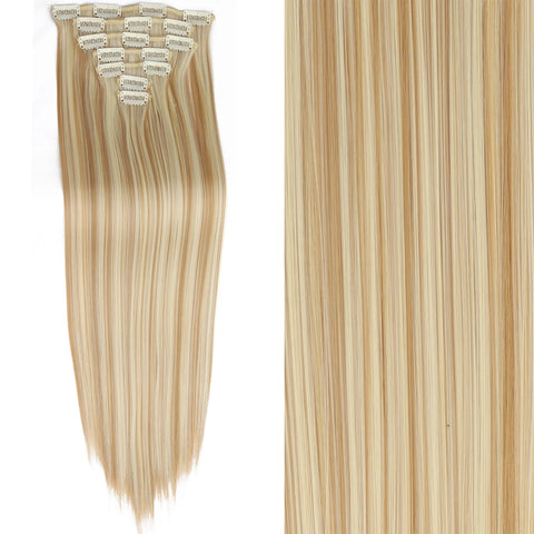 7Pcs/Set 16 Clips Hair Extension - Black Ombre Long Straight Hair