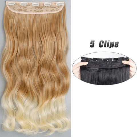 Long Wavy 5 Clip In Hair Extensions - Black Blonde Mix