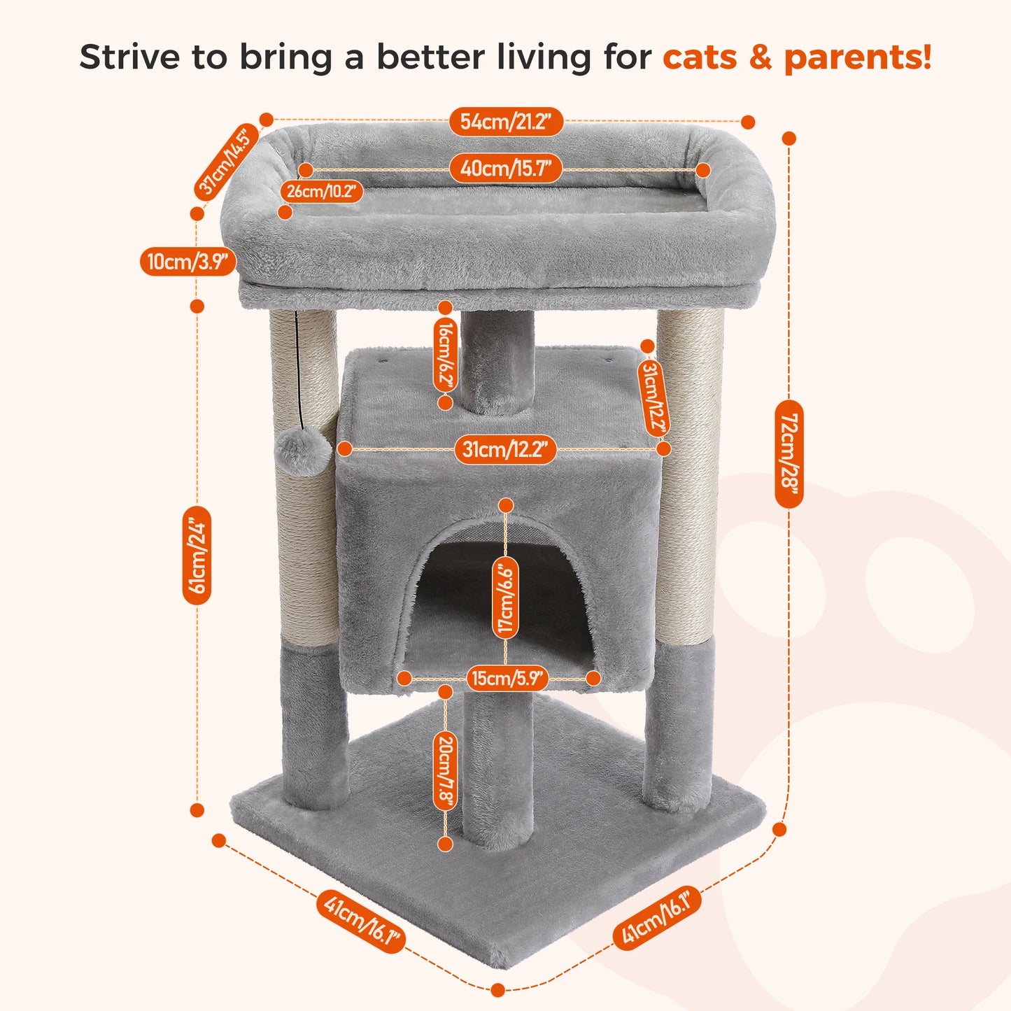 Cozy Cat Tree Tower for Indoor Cats with Double Large Perch and Private Condo