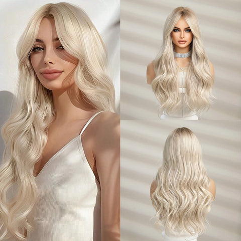 EASIHAIR Long Brown Ombre Synthetic Wigs for Women - Natural Wavy Cosplay Wig