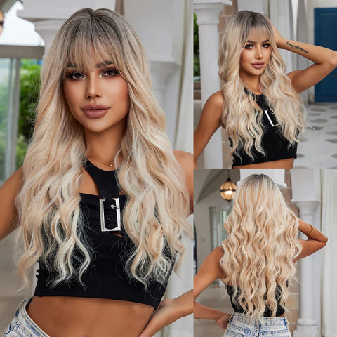DropShipping EASIHAIR Long Blonde Ombre Synthetic Wigs for Women - Wavy High Density Cosplay Wig