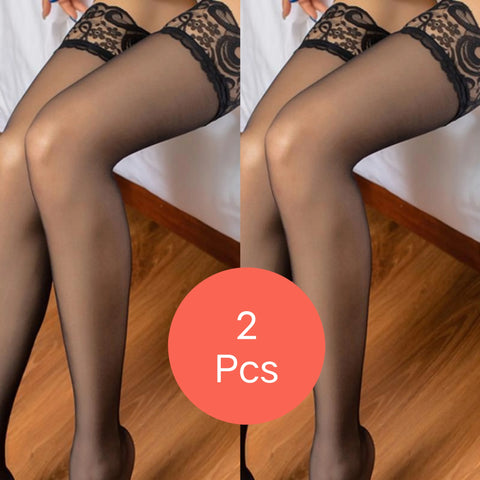 Women's Flower Transparent Silk Stockings - Elegant High Knee Cuff Tights
