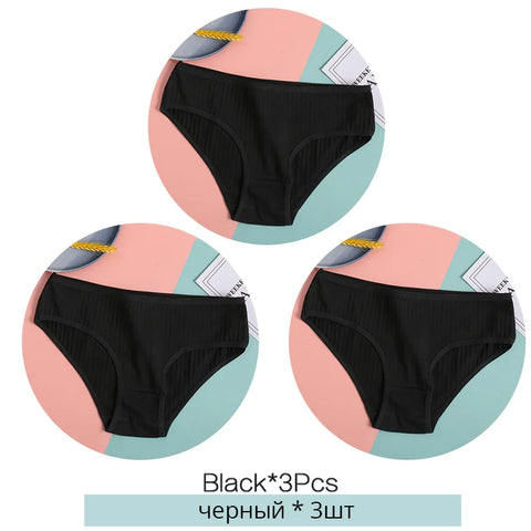 FINETOO Dames katoenen slipjes 3 stuks zachte gestreepte damesonderbroeken effen meisjes slips sexy dameslingerie M-XL comfortabel ondergoed 