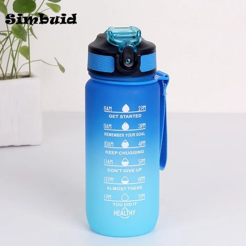 Gradient Color Sports Bottle with Time Scale – 600ML/750ML/1000ML Portable Fitness Mug
