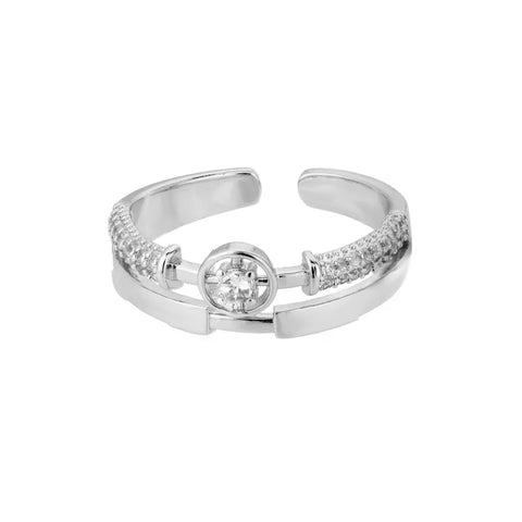 Classic Twist Chain Open Rings for Women - Zircon Stainless Steel Geometric Couple Ring