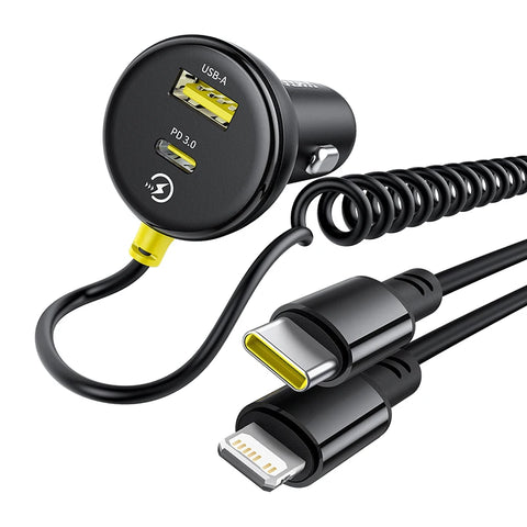 Baseus Retractable 60W Car Charger with Fast Charging Cable for iPhone, Samsung, Xiaomi