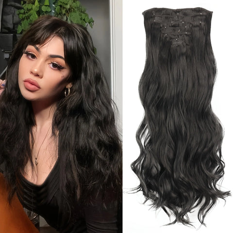 7Pcs/Set 16 Clips Hair Extension - Black Ombre Long Straight Hair