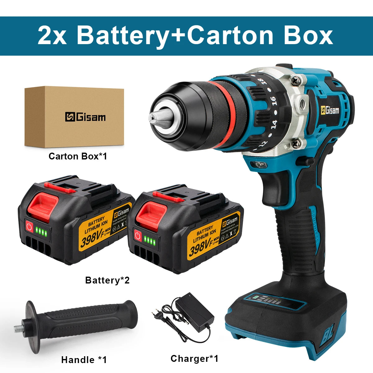 480Nm Brushless Cordless Impact Drill Driver – 13mm Electric Screwdriver for DIY, Compatible with Makita 18V Battery Pin