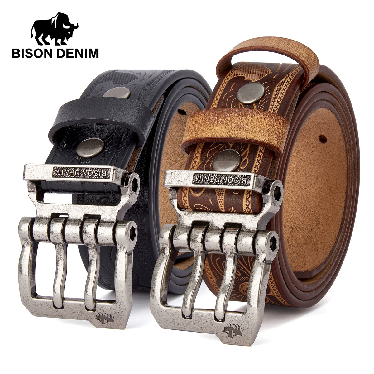 Bison Denim Men's Genuine Leather Pin Buckle Belt