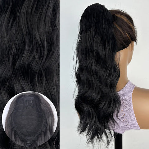 Synthetic Long Wavy Ponytail Hair Extension - 18 Inch Brown Blonde Mix