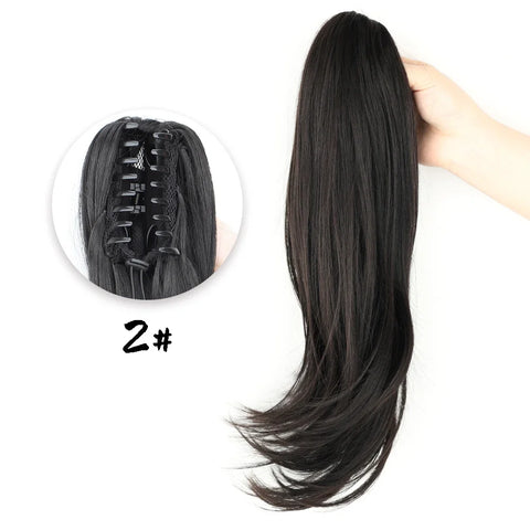 AZQUEEN Synthetic Long Wavy Ponytail Hair Extensions - Brown Black - 18 Inch