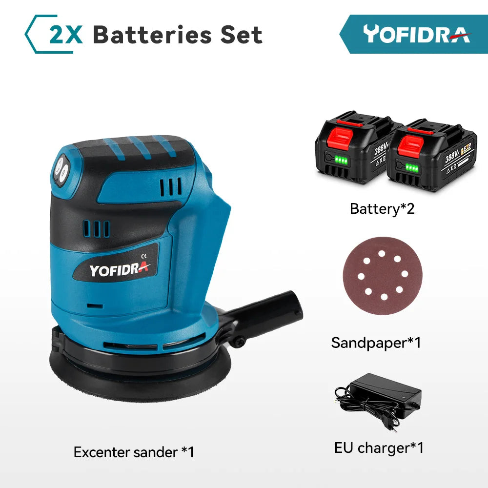 YOFIDRA 125mm Cordless Electric Orbital Sander – Woodworking Grinding & Polishing Tool for Makita Battery Pin