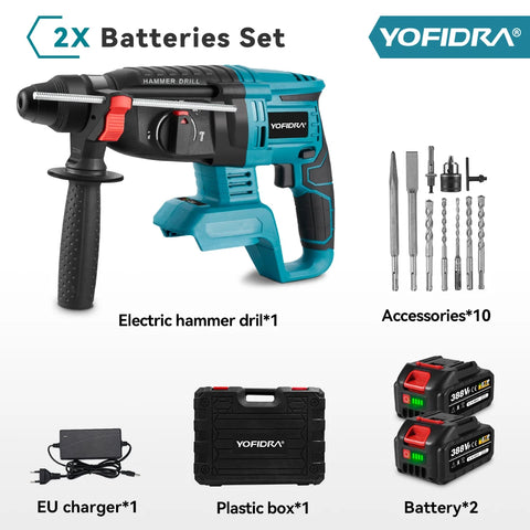 YOFIDRA 26mm borstelloze snoerloze boorhamer – Multifunctionele slagboormachine voor Makita accu-pin