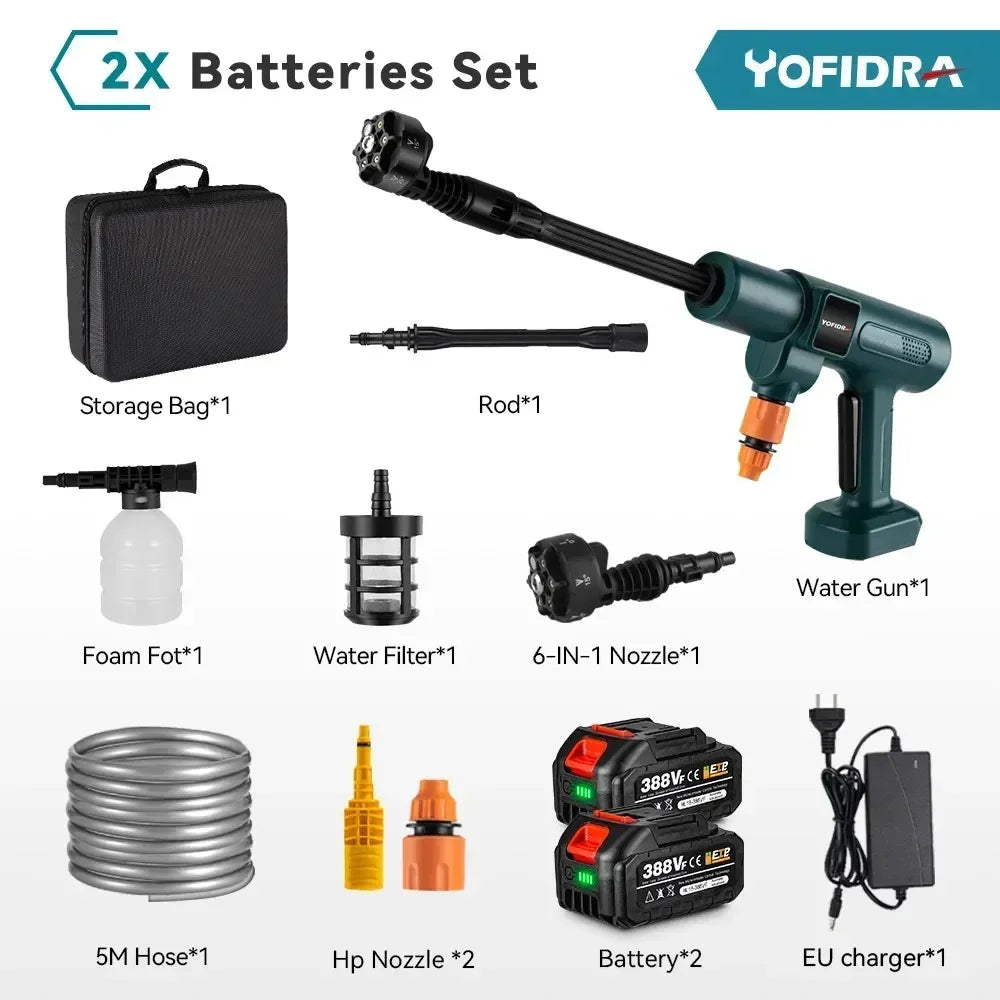 YOFIDRA 200Bar Brushless Electric Pressure Washer – 3500W 6-in-1 Car Cleaning & Garden Tool for Makita Battery Pin
