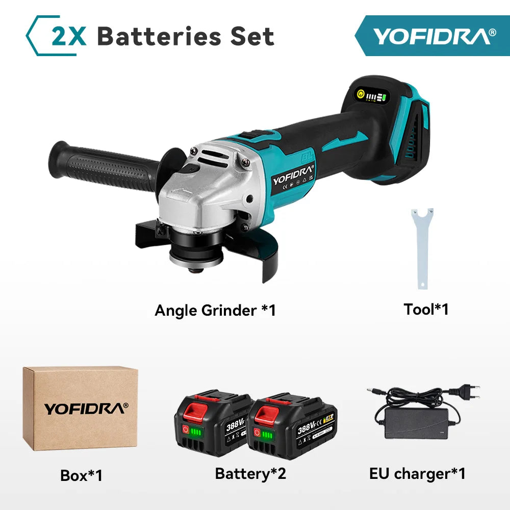 YOFIDRA 3000W 125mm Brushless Electric Angle Grinder – Metal & Wood Cutting, Grinding & Polishing Tool for Makita Battery Pin