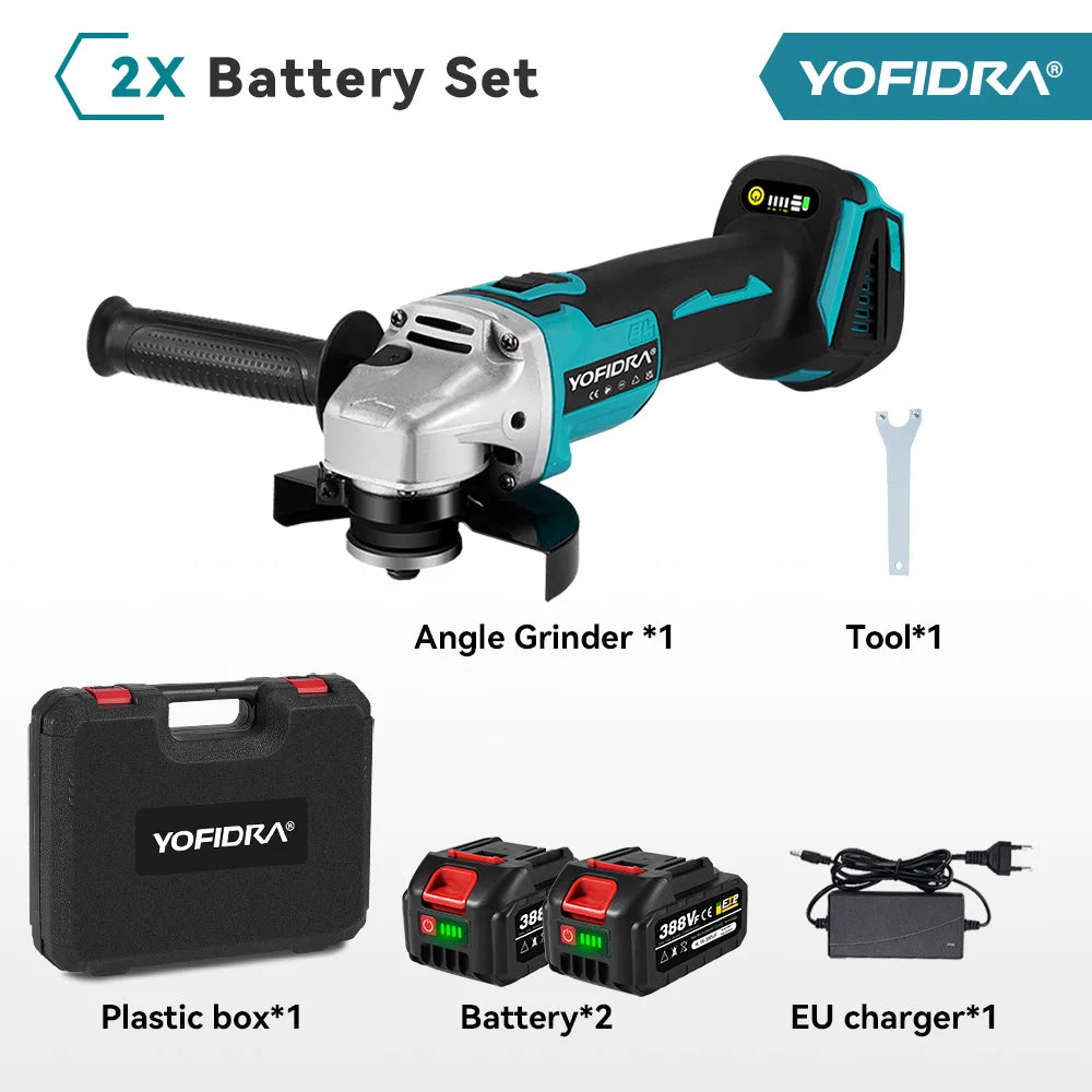 YOFIDRA 3000W 125mm Brushless Electric Angle Grinder – Metal & Wood Cutting, Grinding & Polishing Tool for Makita Battery Pin