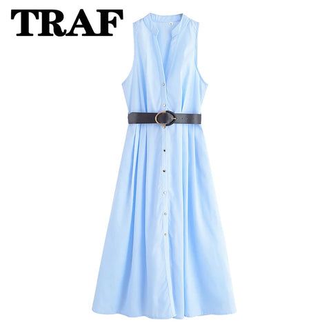 TRAF Fashion V-Neck Sleeveless Midi Dress for Women