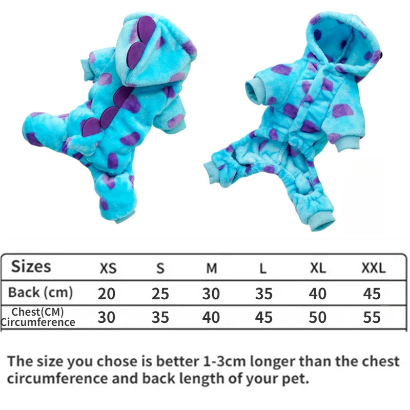Warm Blue Dinosaur Hooded Coat for Dogs and Cats - Perfect Autumn and Winter Outfit