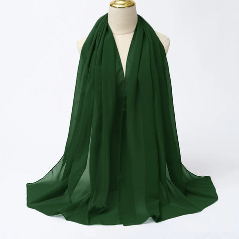 Elegant Muslim Chiffon Hijab Scarf - Lightweight Long Solid Color Head Wrap for Women