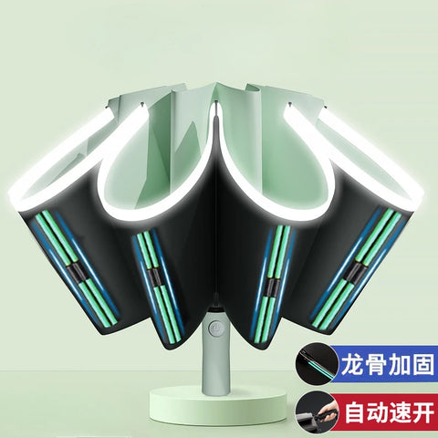 Fully Automatic Reverse Folding Blackout Umbrella with Reflective Stripe - UV Blocking Windproof Parasol