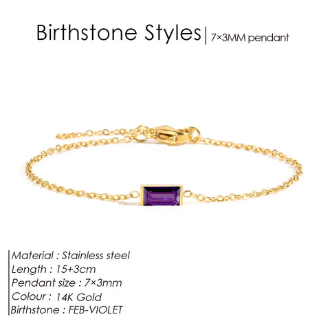 eManco Fashion Jewelry Stainless Steel 7*3MM Square Birthstone Bracelet with Sparkling Rhinestones