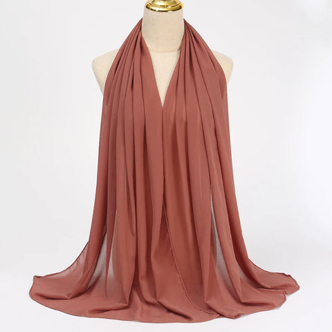 Elegant Muslim Chiffon Hijab Scarf - Lightweight Long Solid Color Head Wrap for Women
