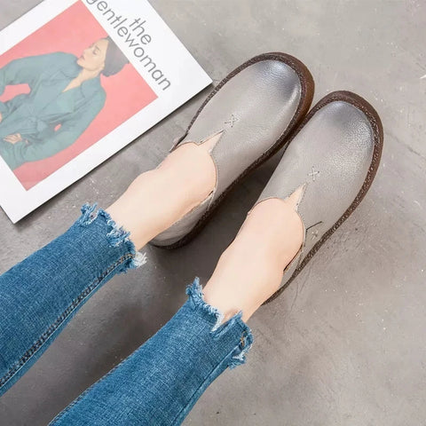 WOIZGIC Women Retro Leather Flats Loafers