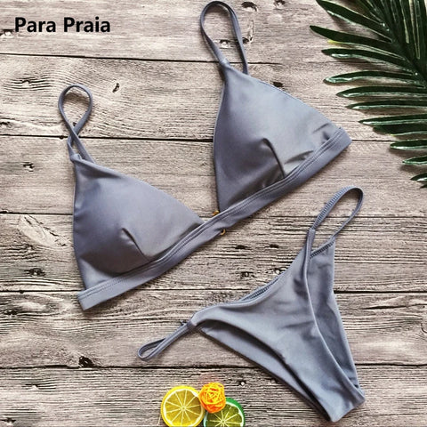 Para Praia Solid Bikini Set 2025 | Sexy Push Up Badmode voor Dames | Braziliaans Laag Taille Halter Tweedelig Badpak