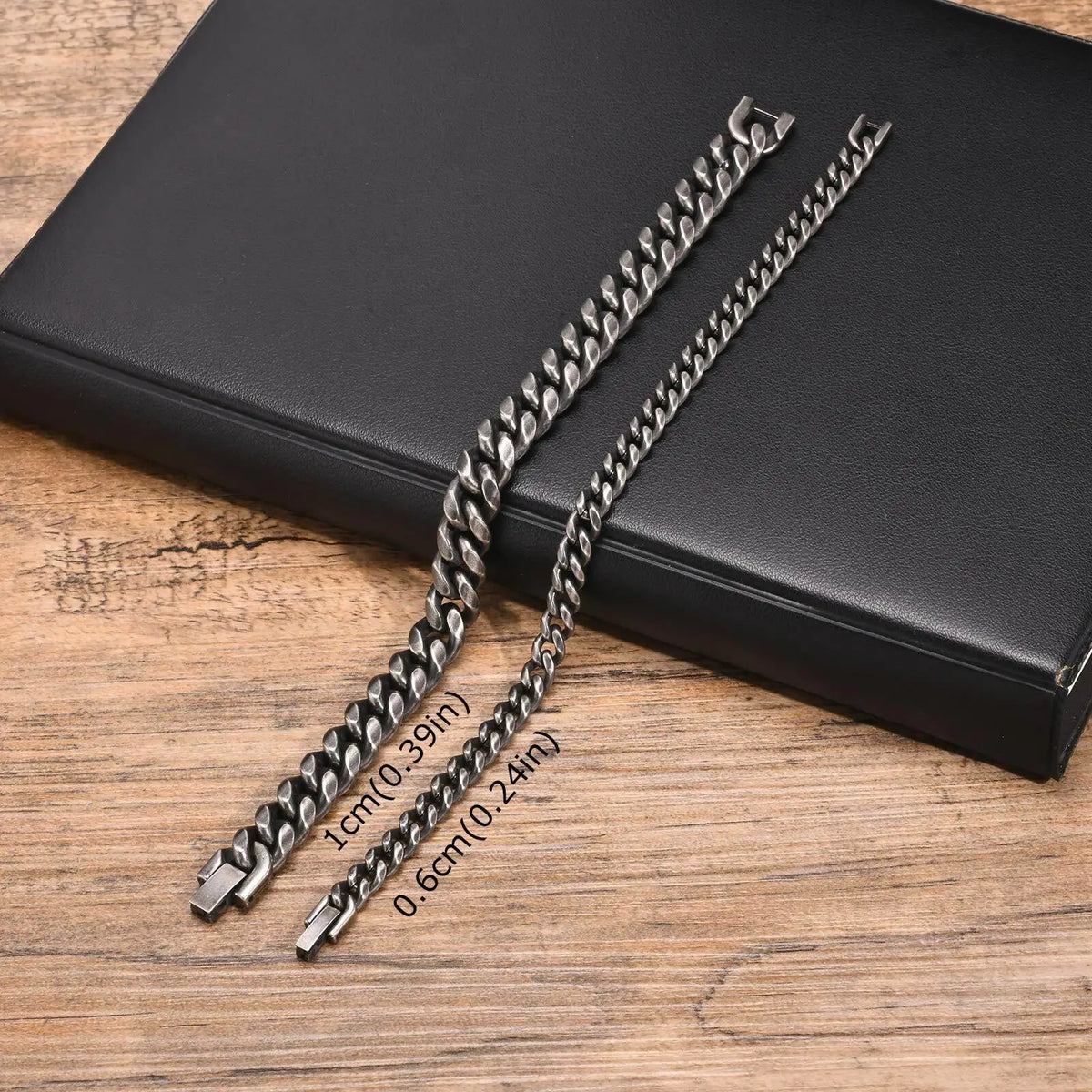 Retro Cuban Chain Bracelets for Men - Vintage Antique Stainless Steel Curb Dome Link Wristband